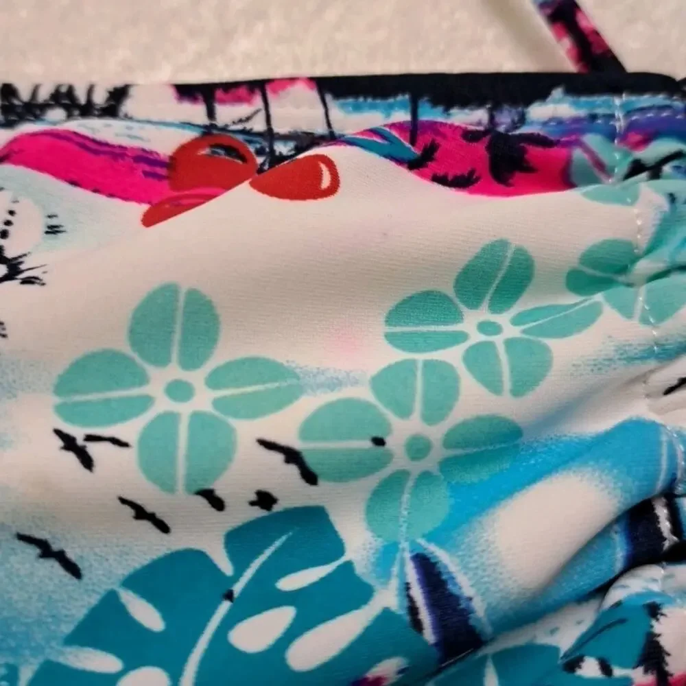 Ocean Pacific OP Bikini Swim Top Womens L Tropical Hawaiian Scene Halter Neck